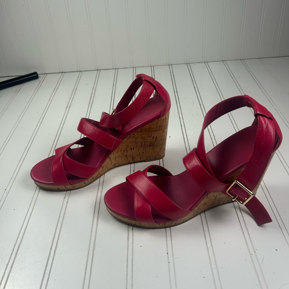 Cole Haan Jillian Pink Leather Boho Cork Wedge Sandals Heels Women’s Size 9 - Picture 11 of 11